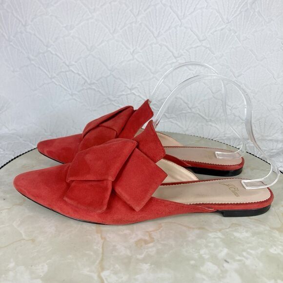 J. Crew Marina Dressy Mule Shoes Red Suede Bow Embellished Coquette Slipon Slide - Picture 6 of 12